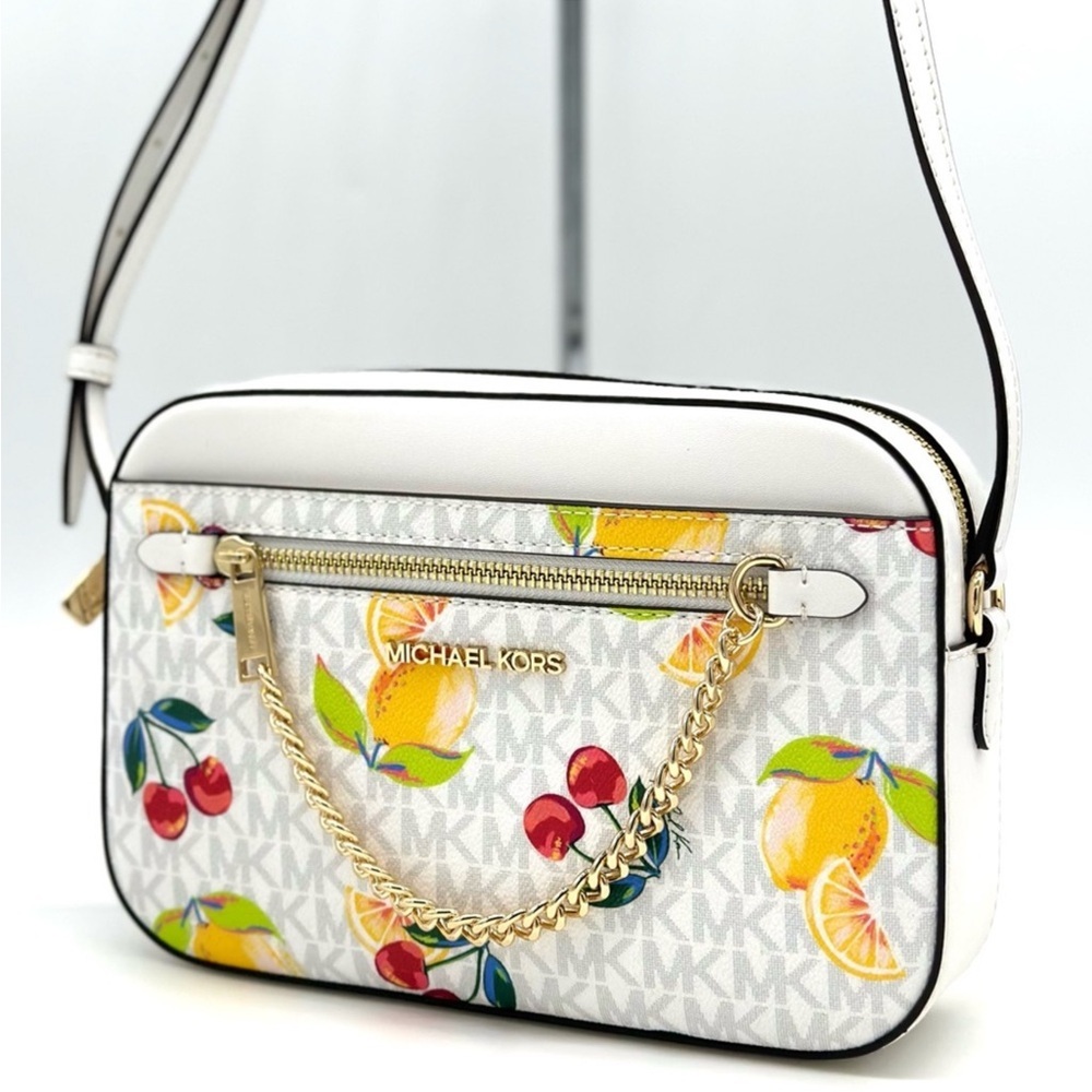 Michael Kors Large EW Zip Chain Xbody Crossbody Bag Optic White Multi - Picture 2 of 11